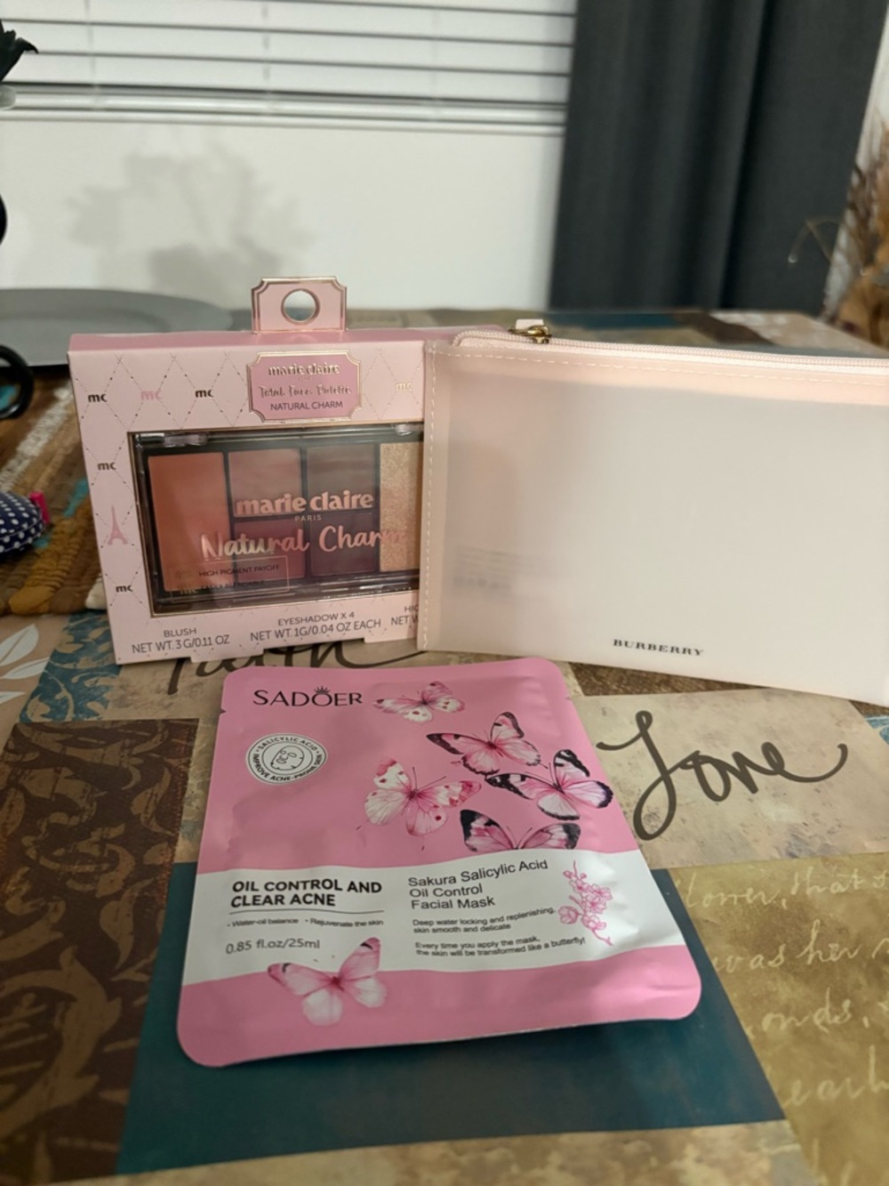 Burberry Light Pink Patent makeup case with Floral Pink Mask Accent